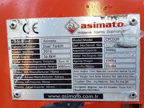 ASİMATO FORKLİFT 3 TON